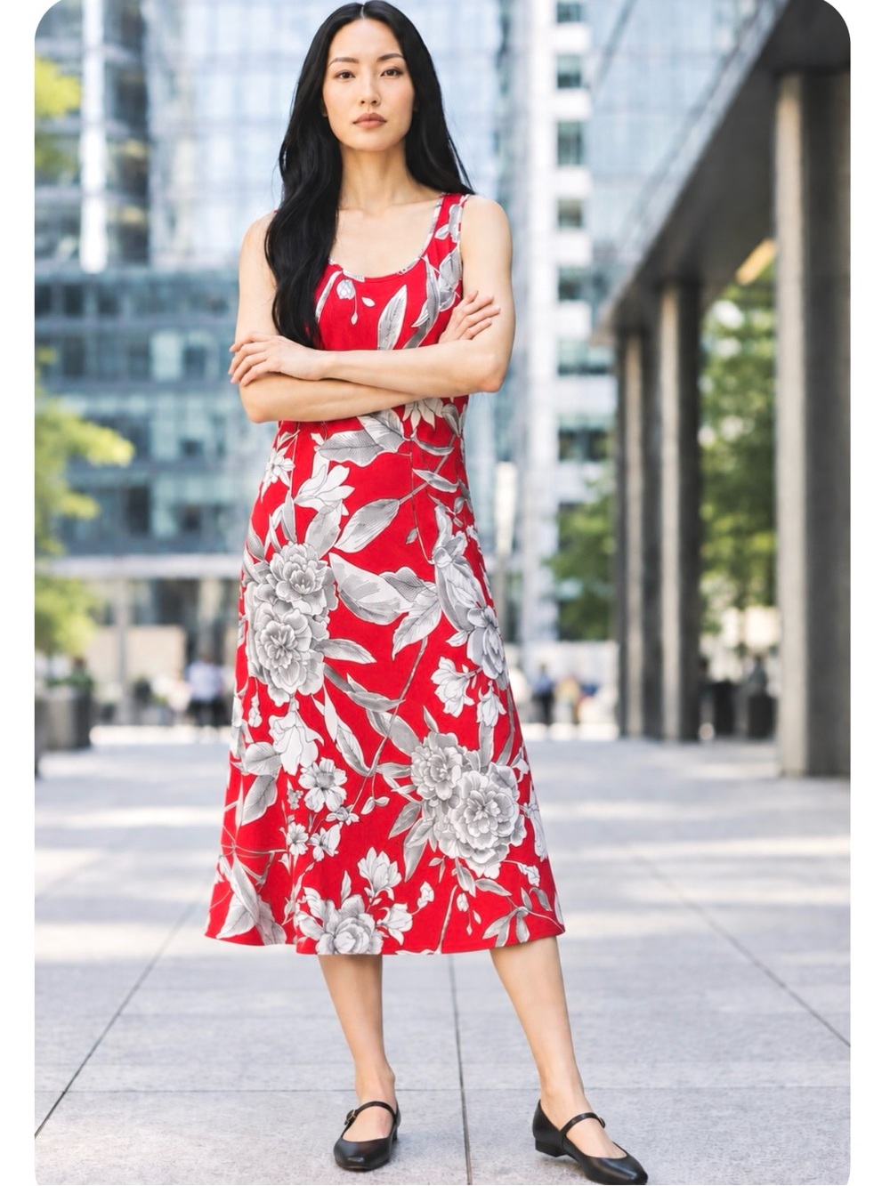 Elie Tahari Red Floral Sleeveless Midi Dress M Fit Flare Garden Party Date NWT